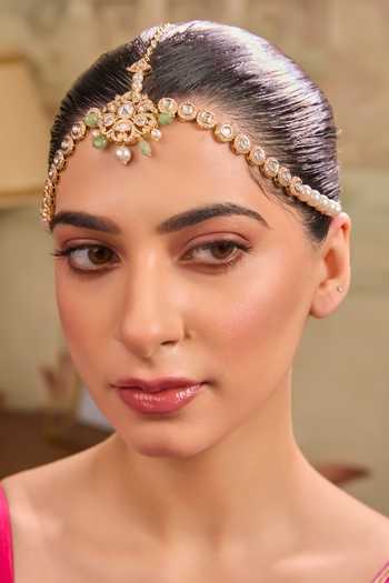 Buy Xago Green Pearls, Stones Kundan And Studded Mathapatti Online at Aza Fashions Buy_Xago_Green Pearls, Stones Kundan And Studded Mathapatti _Online_at_Aza_Fashions