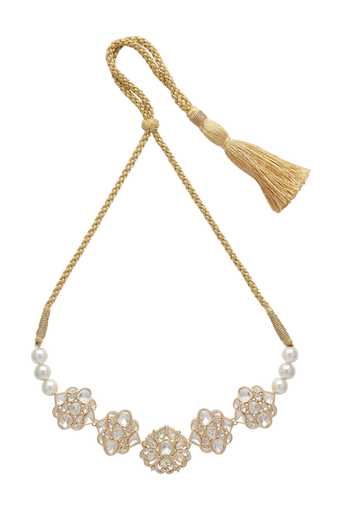 Xago_White Crystal Flower Motif Pearl Strand Choker _Online_at_Aza_Fashions