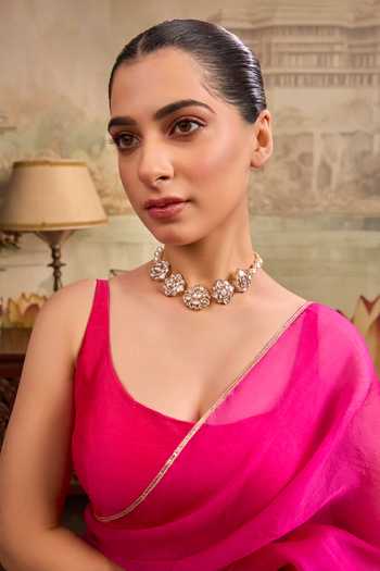 Xago Crystal Flower Motif Pearl Strand Choker 