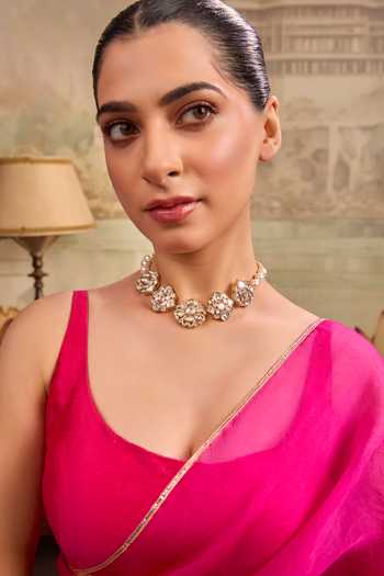 Buy Xago White Crystal Flower Motif Pearl Strand Choker Online at Aza Fashions Buy_Xago_White Crystal Flower Motif Pearl Strand Choker _Online_at_Aza_Fashions