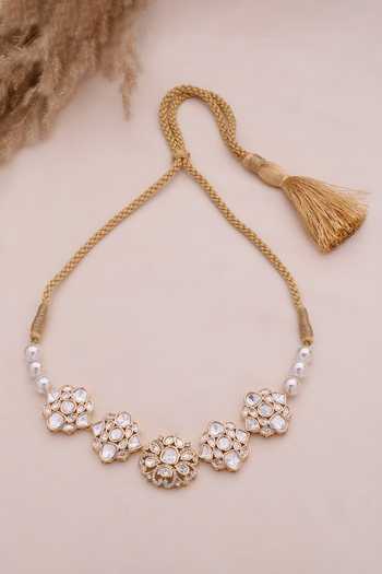 Xago Crystal Flower Motif Pearl Strand Choker 