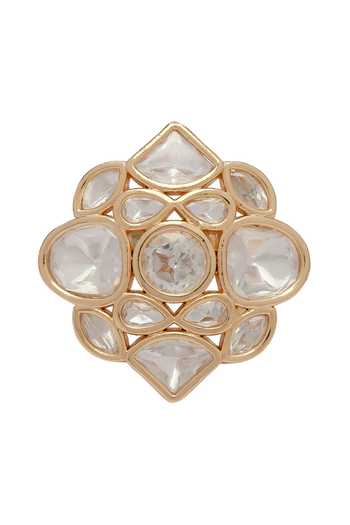 Buy_Xago_White Cluster Polki Embellished Ring _Online_at_Aza_Fashions