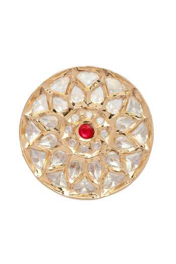 Xago_White Circular Polki Embellished Ring _at_Aza_Fashions