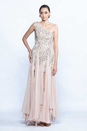 Aangan By Parul Whisper Bloom One-Shoulder Dress 