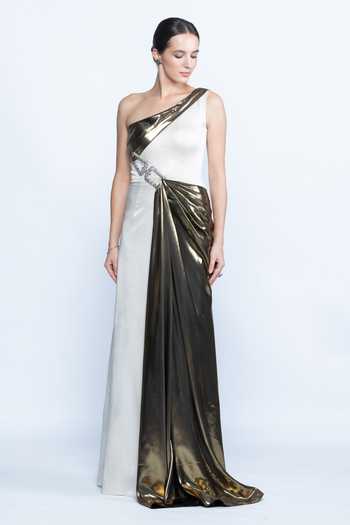 Aangan By Parul Opaline One-Shoulder Gown 