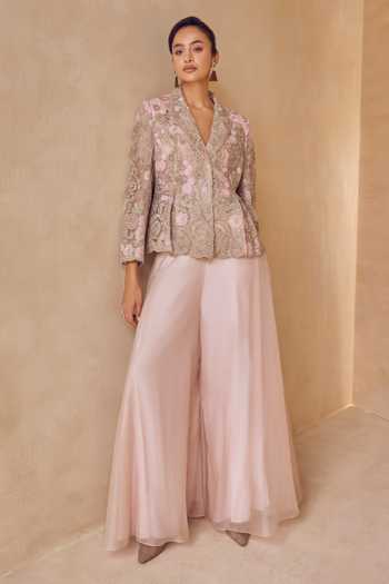 Pankaj & Nidhi Aster Blush Petal Embroidered Jacket Sharara Set