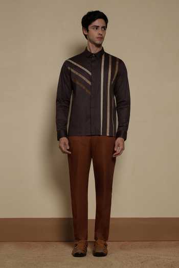 Shop Lacquer Embassy Chocolate Cotton Satin The City Walk Shirt Online at Aza Fashions Shop_Lacquer Embassy_Chocolate Cotton Satin The City Walk Shirt _Online_at_Aza_Fashions