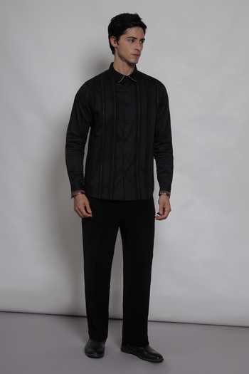 Lacquer Embassy Black Cotton Satin Cavendish Shirt at Aza Fashions Lacquer Embassy_Black Cotton Satin Cavendish Shirt _at_Aza_Fashions