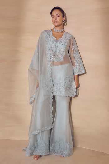 Pankaj & Nidhi Silver Leaf Cutwork Kurta & Sharara Set