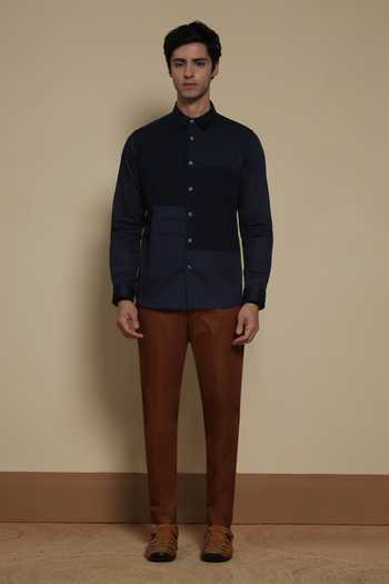 Shop Lacquer Embassy Navy Cotton Satin The Carlton Shirt Online at Aza Fashions Shop_Lacquer Embassy_Navy Cotton Satin The Carlton Shirt _Online_at_Aza_Fashions