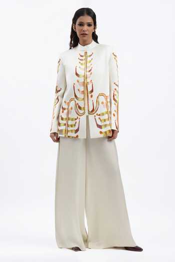 AK-OK Off White Printed Blazer at Aza Fashions AK-OK_Off White Printed Blazer _at_Aza_Fashions
