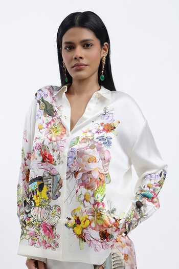 AK-OK Silk Floral Pattern Shirt
