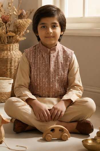 Shop Byb Premium Pink Silk, Cotton Embroidered Nehru Jacket And Kurta Set Online at Aza Fashions Shop_Byb Premium_Pink Silk, Cotton Embroidered Nehru Jacket And Kurta Set _Online_at_Aza_Fashions