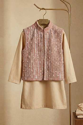 Byb Premium Pink Silk, Cotton Embroidered Nehru Jacket And Kurta Set at Aza Fashions Byb Premium_Pink Silk, Cotton Embroidered Nehru Jacket And Kurta Set _at_Aza_Fashions