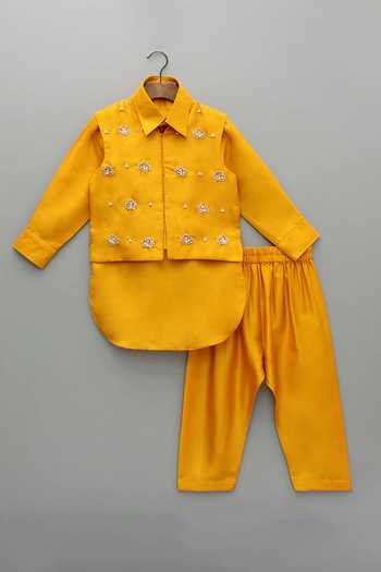 Byb Premium Yellow Silk, Cotton Gota Patti Hand Embroidered Bundi And Kurta Set Online at Aza Fashions Byb Premium_Yellow Silk, Cotton Gota Patti Hand Embroidered Bundi And Kurta Set _Online_at_Aza_Fashions