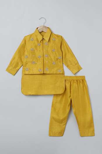 Buy Byb Premium Yellow Silk, Cotton Gota Patti Hand Embroidered Bundi And Kurta Set Online at Aza Fashions Buy_Byb Premium_Yellow Silk, Cotton Gota Patti Hand Embroidered Bundi And Kurta Set _Online_at_Aza_Fashions