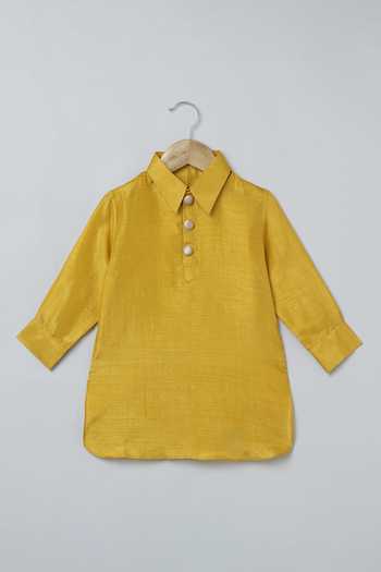 Byb Premium_Yellow Silk, Cotton Gota Patti Hand Embroidered Bundi And Kurta Set _at_Aza_Fashions