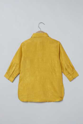 Buy_Byb Premium_Yellow Silk, Cotton Gota Patti Hand Embroidered Bundi And Kurta Set 