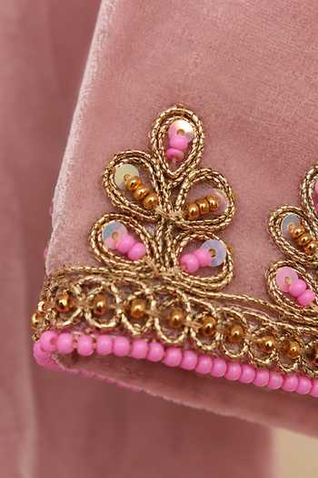 Shop Byb Premium Pink Velvet, Taffeta Hand Embroidered Kurta Lehenga Set Online at Aza Fashions Shop_Byb Premium_Pink Velvet, Taffeta Hand Embroidered Kurta Lehenga Set _Online_at_Aza_Fashions