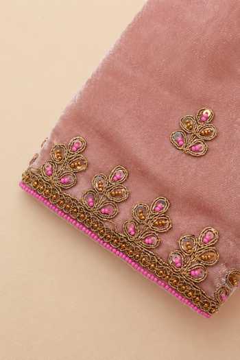 Byb Premium Pink Velvet, Taffeta Hand Embroidered Kurta Lehenga Set at Aza Fashions Byb Premium_Pink Velvet, Taffeta Hand Embroidered Kurta Lehenga Set _at_Aza_Fashions