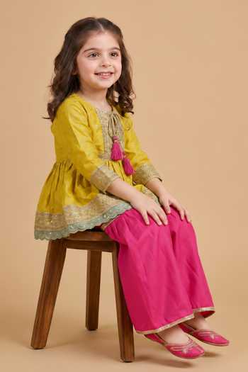 Byb Premium Yellow Silk, Cotton Hand Embroidered Kurta And Sharara Set Online at Aza Fashions Byb Premium_Yellow Silk, Cotton Hand Embroidered Kurta And Sharara Set _Online_at_Aza_Fashions