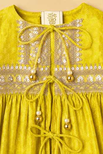 Shop Byb Premium Yellow Silk, Cotton Hand Embroidered Kurta And Sharara Set Shop_Byb Premium_Yellow Silk, Cotton Hand Embroidered Kurta And Sharara Set