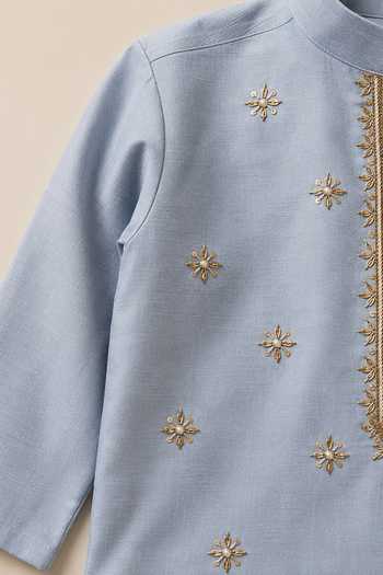 Shop Byb Premium Sky Blue Silk Hand Embroidered Kurta Set Online at Aza Fashions Shop_Byb Premium_Sky Blue Silk Hand Embroidered Kurta Set _Online_at_Aza_Fashions