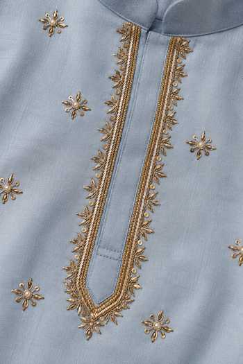 Byb Premium Sky Blue Silk Hand Embroidered Kurta Set at Aza Fashions Byb Premium_Sky Blue Silk Hand Embroidered Kurta Set _at_Aza_Fashions