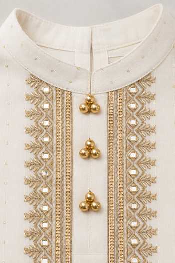Byb Premium Off White Cotton, Chanderi Hand Embroidered Kurta Set at Aza Fashions Byb Premium_Off White Cotton, Chanderi Hand Embroidered Kurta Set _at_Aza_Fashions