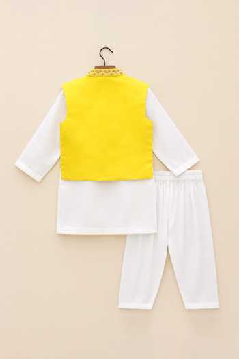 Byb Premium Off White Cotton, Chanderi, Tissue Floral Embroidered Nehru Jacket Set Online at Aza Fashions Byb Premium_Off White Cotton, Chanderi, Tissue Floral Embroidered Nehru Jacket Set _Online_at_Aza_Fashions