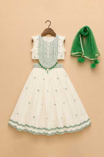 Shop Byb Premium Off White Chanderi Hand Embroidered Lehenga Set Online at Aza Fashions Shop_Byb Premium_Off White Chanderi Hand Embroidered Lehenga Set _Online_at_Aza_Fashions