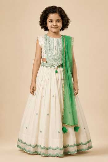 Buy Byb Premium Off White Chanderi Hand Embroidered Lehenga Set Buy_Byb Premium_Off White Chanderi Hand Embroidered Lehenga Set