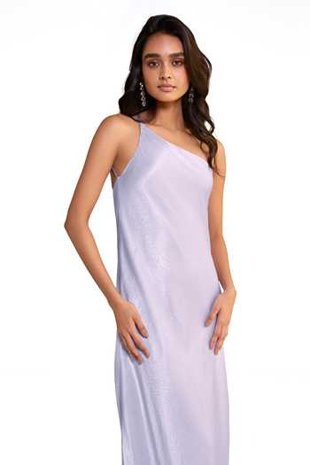 Dash And Dot Purple Polyester Asymmetric Neck, One Shoulder Dress Online at Aza Fashions Dash And Dot_Purple Polyester Asymmetric Neck, One Shoulder Dress _Online_at_Aza_Fashions