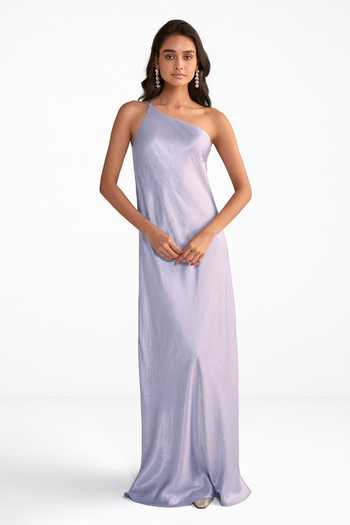 Dash And Dot Purple Polyester Asymmetric Neck, One Shoulder Dress at Aza Fashions Dash And Dot_Purple Polyester Asymmetric Neck, One Shoulder Dress _at_Aza_Fashions