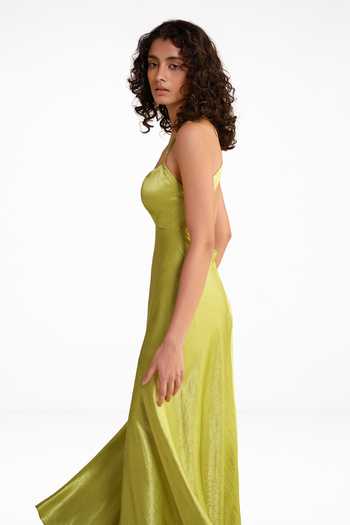 Dash And Dot Green Polyester Halter Neck Maxi Dress Online at Aza Fashions Dash And Dot_Green Polyester Halter Neck Maxi Dress _Online_at_Aza_Fashions