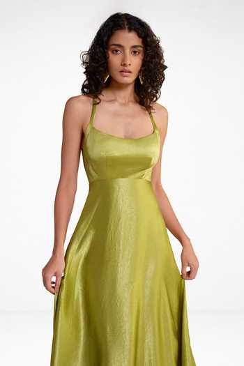 Dash And Dot Green Polyester Halter Neck Maxi Dress at Aza Fashions Dash And Dot_Green Polyester Halter Neck Maxi Dress _at_Aza_Fashions