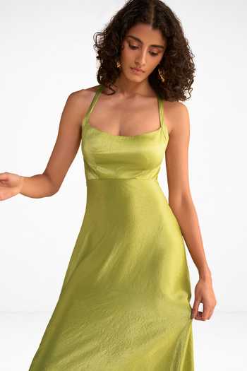 Buy Dash And Dot Green Polyester Halter Neck Maxi Dress Buy_Dash And Dot_Green Polyester Halter Neck Maxi Dress