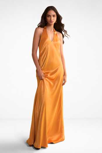 Dash And Dot Back Knot Halter Neck Maxi Dress 