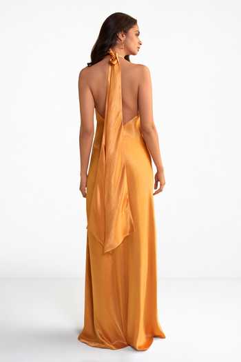 Dash And Dot Back Knot Halter Neck Maxi Dress 