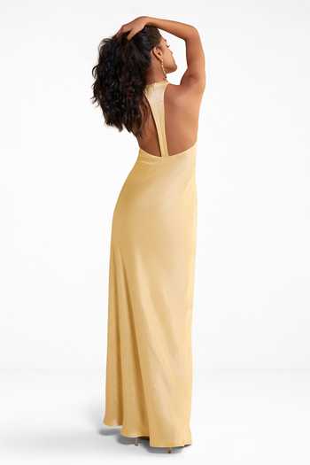 Buy Dash And Dot Gold Polyester Halter Neck Dress Online at Aza Fashions Buy_Dash And Dot_Gold Polyester Halter Neck Dress _Online_at_Aza_Fashions