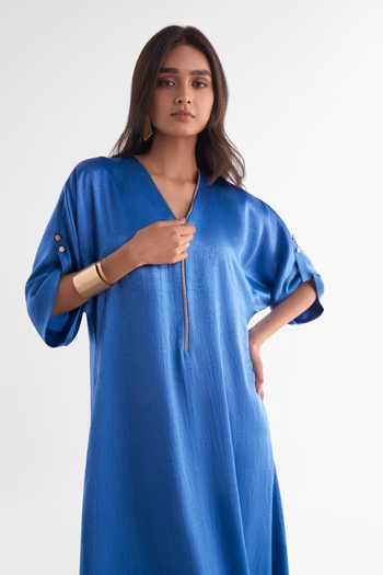 Buy_Dash And Dot_Blue Polyester Plunge Neck Maxi Dress _Online_at_Aza_Fashions