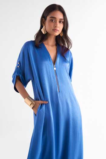 Shop_Dash And Dot_Blue Polyester Plunge Neck Maxi Dress _Online_at_Aza_Fashions