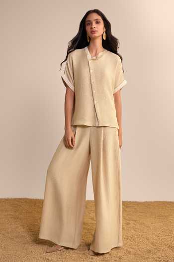 Dash And Dot Textured Asymmetric Shirt & Palazzo Set 