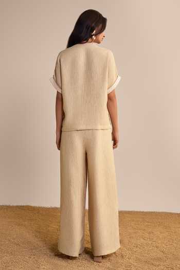 Dash And Dot Textured Asymmetric Shirt & Palazzo Set 