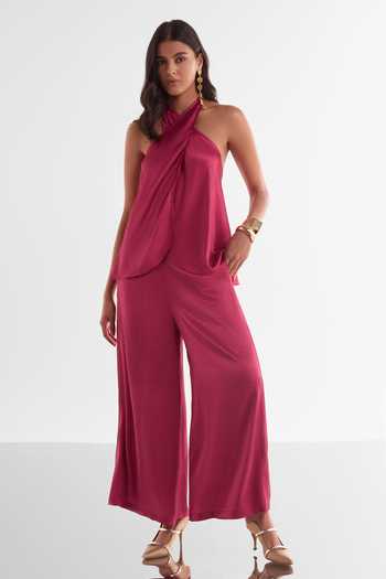 Dash And Dot Front Overlap Top & Palazzo Set 