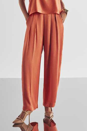 Buy_Dash And Dot_Coral Polyester Square Neck Draped Textured Top And Pant Set _Online_at_Aza_Fashions