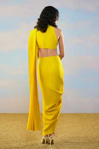 Dash And Dot Textured Blouse & Draped Skirt Set