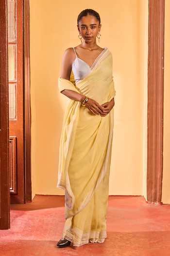 Dressfolk Handwoven Linen Saree With Unstitched Blouse Piece 