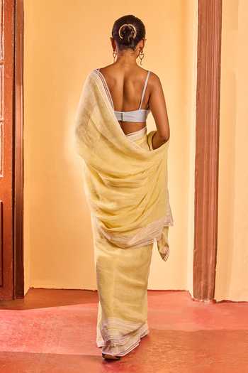 Dressfolk Handwoven Linen Saree With Unstitched Blouse Piece 