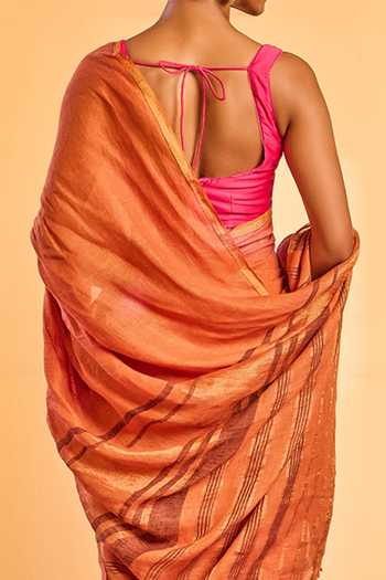 Dressfolk Orange Linen Border Woven Saree With Unstitched Blouse Piece Online at Aza Fashions Dressfolk_Orange Linen Border Woven Saree With Unstitched Blouse Piece _Online_at_Aza_Fashions